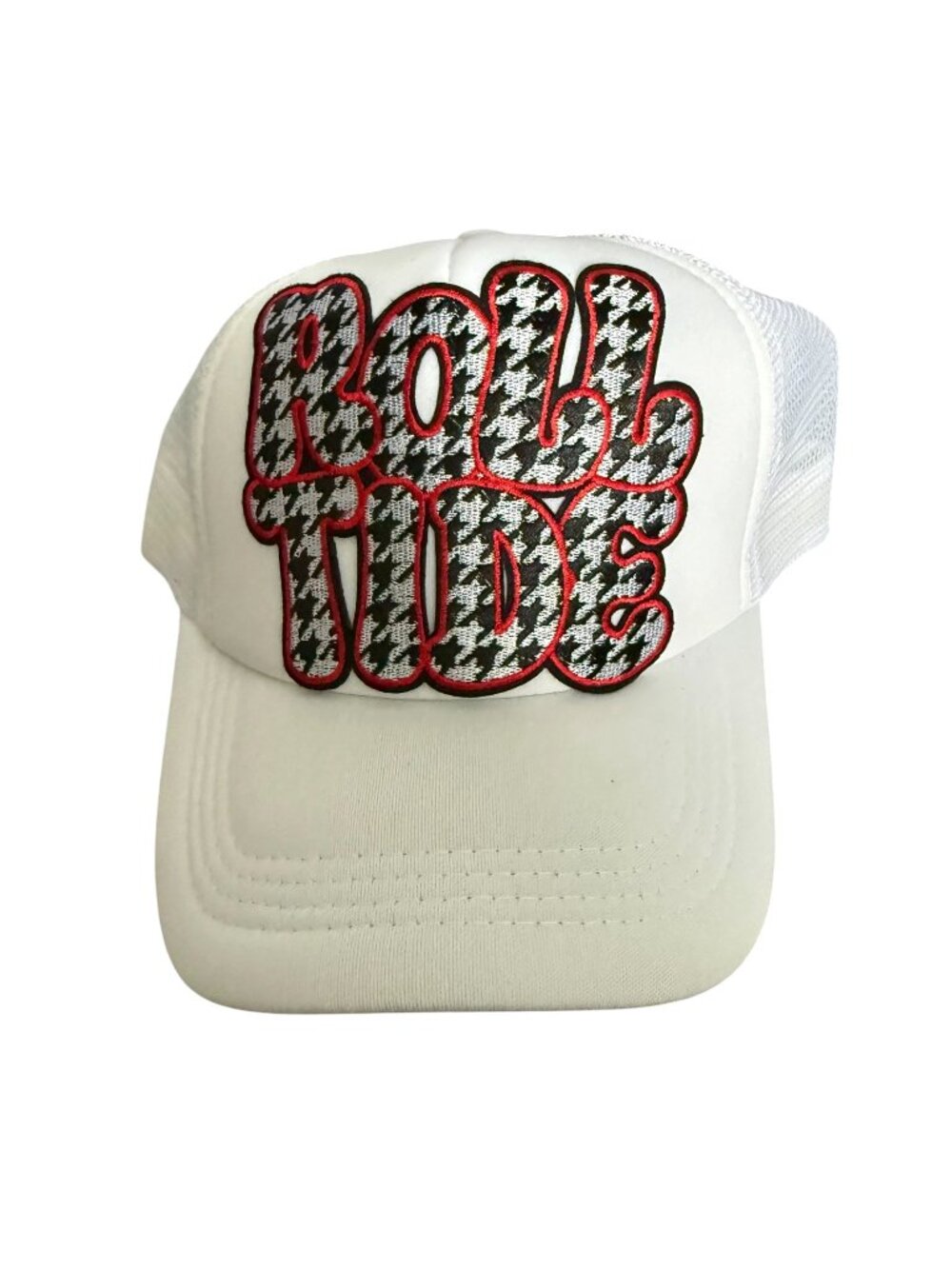 Alabama ROLL TIDE Custom Houndstooth Patch Retro Style White Trucker Hat